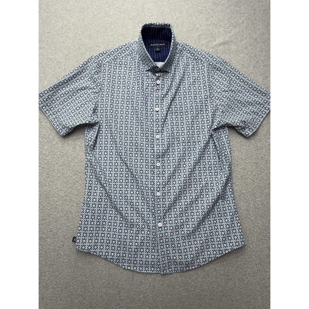 Mizzen+Main Leeward Shirt Mens Small Blue Geo Performance Stretch Button Up